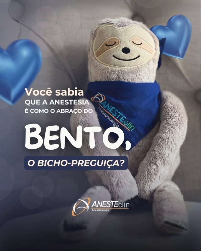 Nosso mascote é um simpático bicho-preguiça de pelúcia